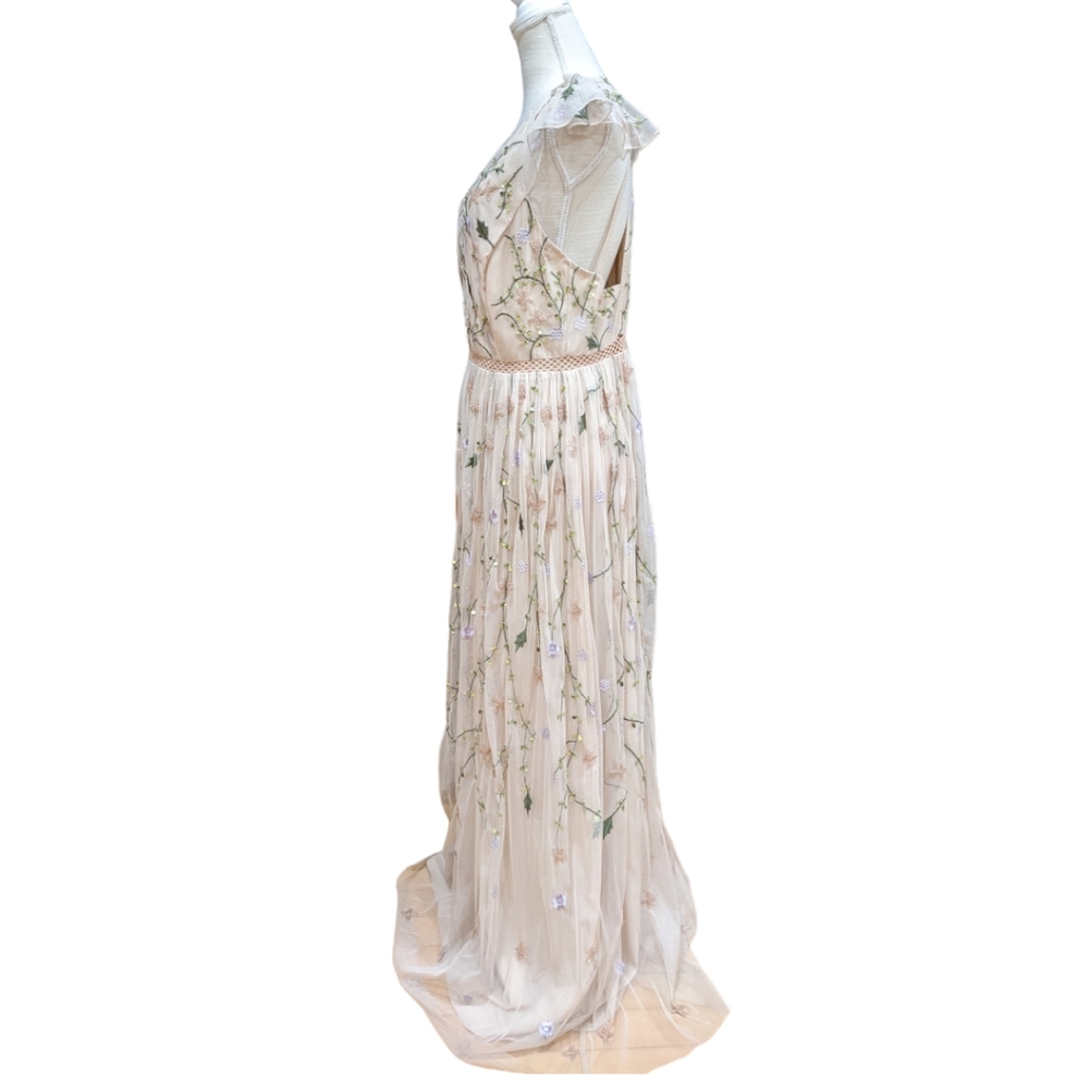 ASOS DESIGN pretty embroidered floral and sequin mesh maxi dress Size 12 - Picture 6 of 14